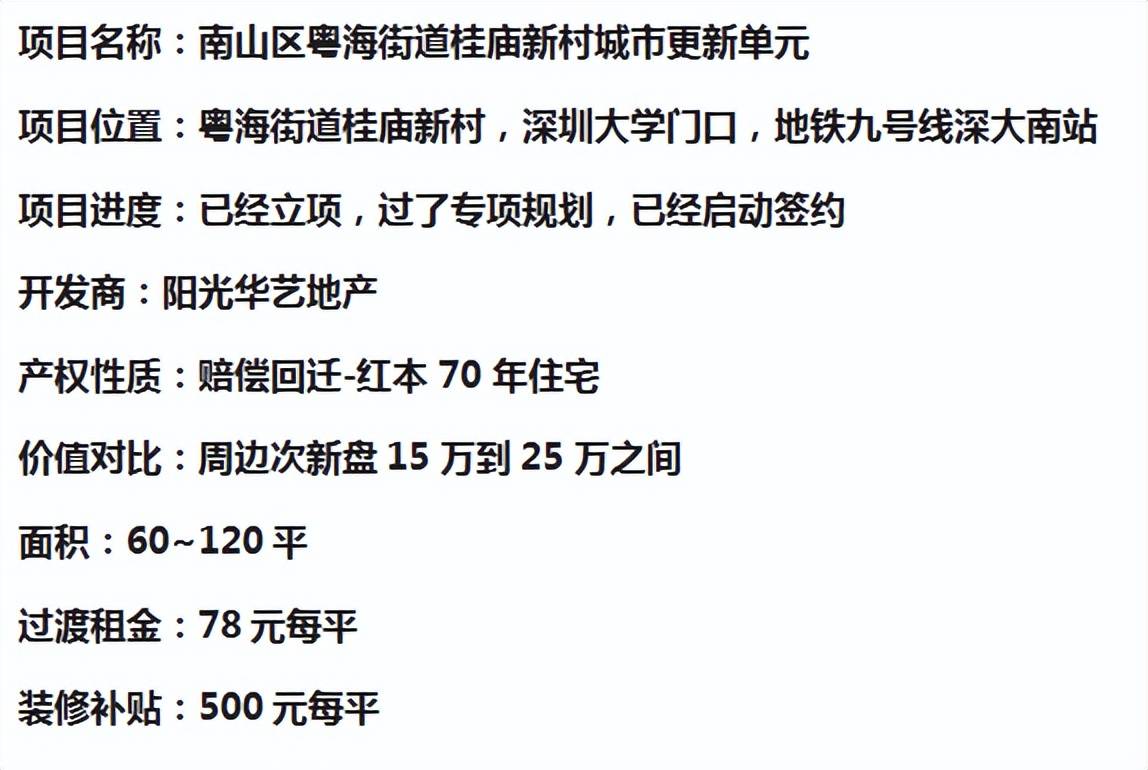 以深圳大型旧改项目作为重点